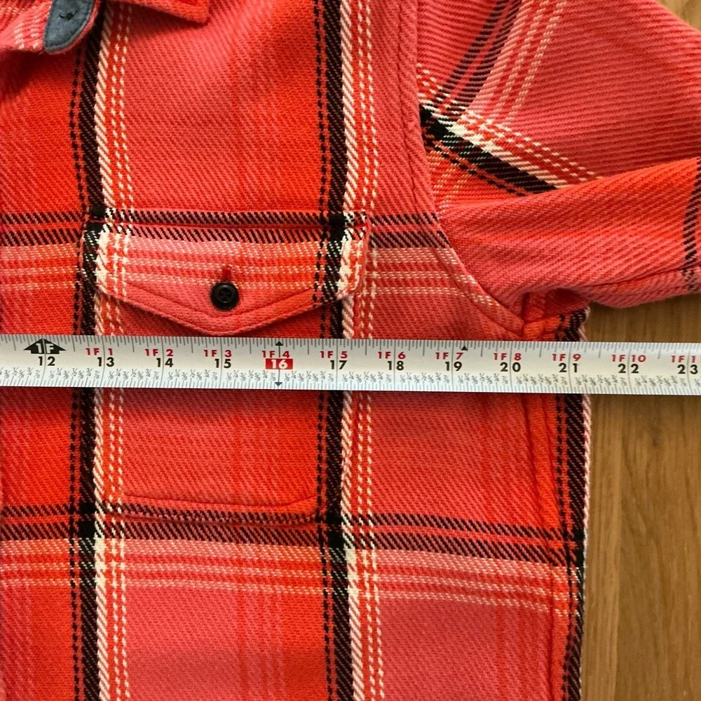 Outerknown Blanket Shirt Women's Medium Organic Cotton Coral Orange Plaid - Picture 6 of 8